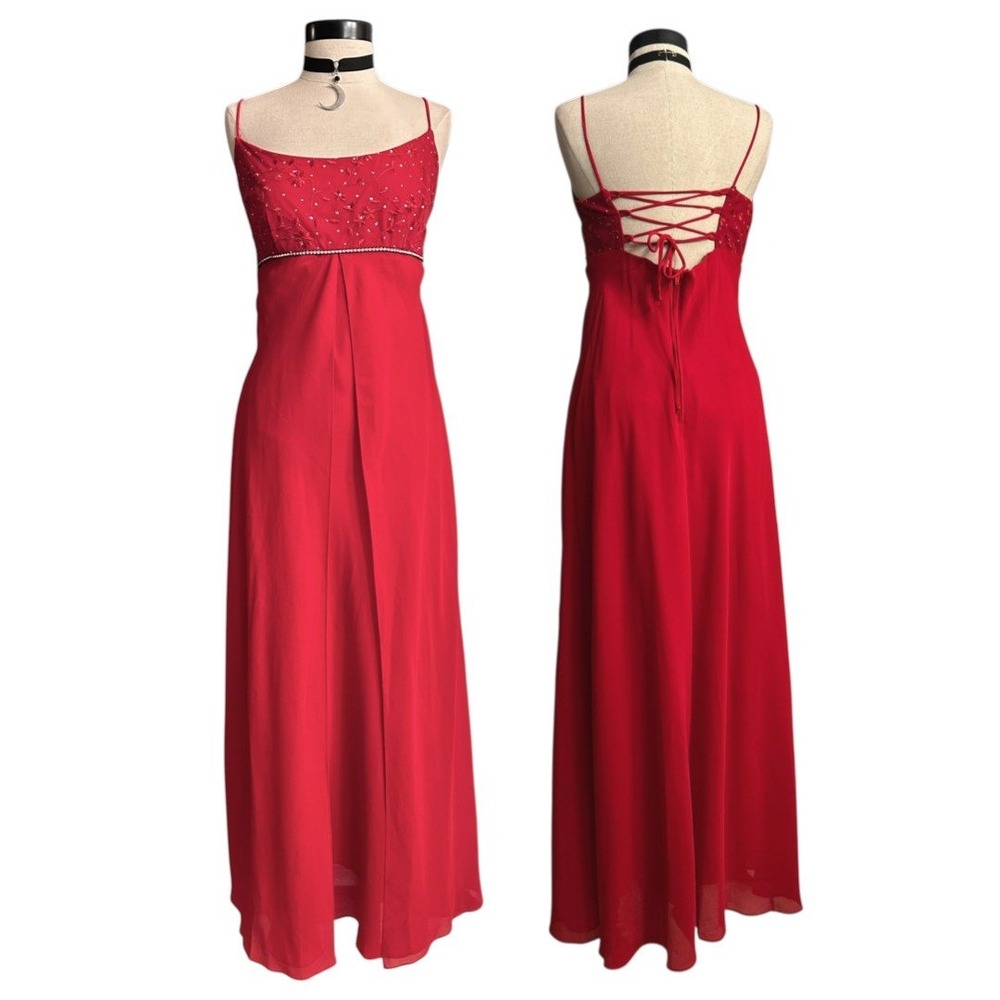Red Vintage Y2K 90s Prom Dress Small Retro Formal Maxi Dress